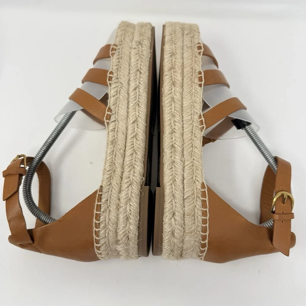 J Crew Grace Gladiator‎ Espadrille Sandals Leather Platform Brown Womens 9
